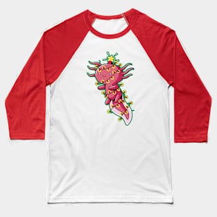 Cute Christmas Axolotl Wrapped in Christmas Lights Baseball T-Shirt